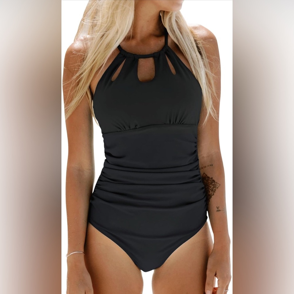 Cupshe Black Halter One-Piece Swimsuit
